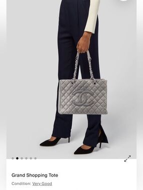 CHANEL Quilted Grand Shopping Tote in Silver Gray